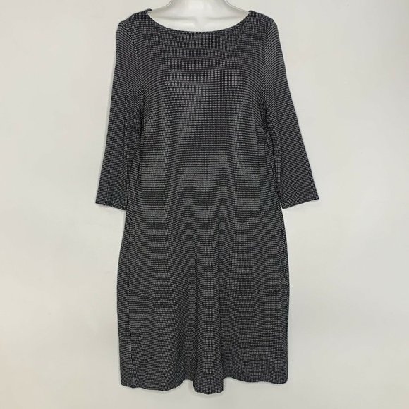 J Jill Ponte Dress Size Small Black White 3/4 Sleeve Round Neck Pockets Pullover - Picture 1 of 10